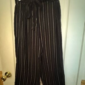 Love Tree Black Pinstripe Wide-Leg Pants